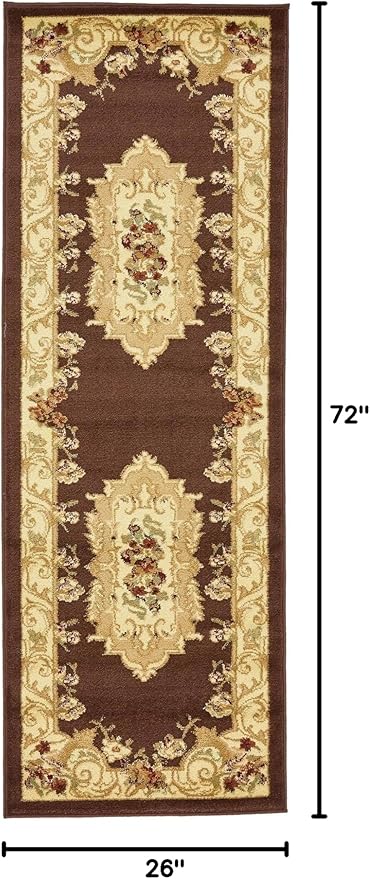 Rugs.com Chateau Collection Rug – 6 Ft Runner Brown Medium Rug Perfect for Hallways, Entryways