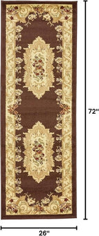 Rugs.com Chateau Collection Rug – 6 Ft Runner Brown Medium Rug Perfect for Hallways, Entryways