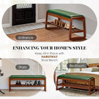 HABUTWAY Solid Wood Shoe Rack, Entryway Shoe Bench with Cushion, 2 Tier Shoes Organizer for Entryway, Hallway, Living Room-(Green,39.37"-L)