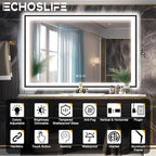 60x40 LED Mirror for Bathroom - Matte Black Framed (Front and Backlit), Anti-Fog Stepless 3 Colors Dimmable Lit Smart Vanity Mirror with Lights(Horizontal/Vertical)