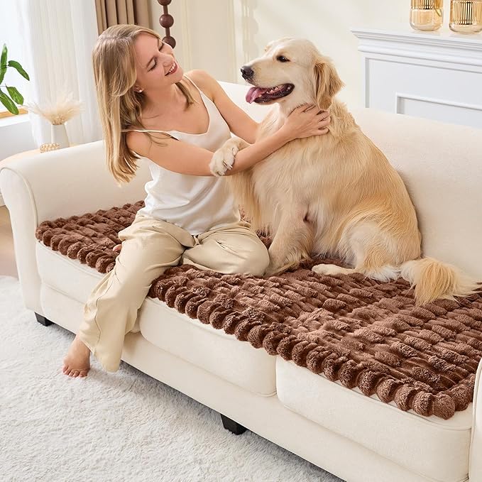 Couch Cover for Dogs, Non Slip Fuzzy Pet Couch Covers for Sofa,Couch Covers for Sofa Pet Friendly,Thick Soft Sofa Slipcovers Cushion Protector(Light Coffee, 28" x 83"/70 x 210cm)