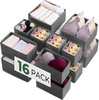 Kootek 16 Pack Drawer Organizer Clothes, Dresser Drawer Organizers for Clothing Fabric Foldable Closet Organizers and Storage Bins for Baby Clothes, Nursery, Underwear, Bras, Socks