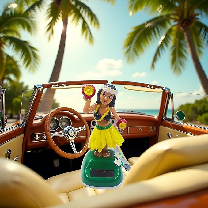 Solar Powered Hula Girl Dancing Figures Decoration, Swinging Hawaiian Girl Doll Car Dashboard Ornaments for Car Interior Home Party Decor Learning Portable