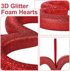Aneco 8 Pieces Valentine's Day Heart Hanging Ornaments for Tree 9.45 Inch 3D Heart Shaped Decorations Glitter Foam Hearts Wreath for Wedding Valentine Front Door Wall Home Decor