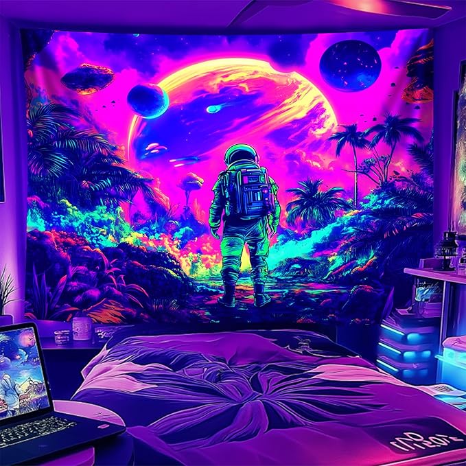 NYZE Astronaut Space Tapestry for Bedroom, Glow in the Dark Room Decor Wall Tapestries, Cool Galaxy Planet Wall Hanging, Wall Hanging for Men Guys Gamer Room Dorm Living Room 59x51 in