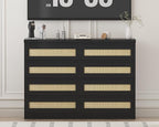 47 Inch Rattan 8 Drawer Dresser, Modern Farmhouse Chest of Drawers, Tv Stand Dresser Accent Furniture for Living Room, Bedroom, Entryway