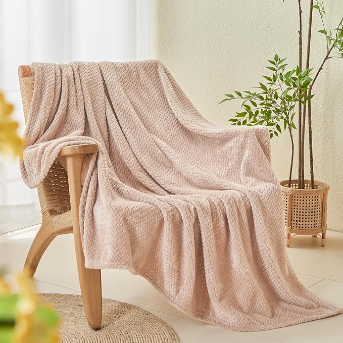 NEWCOSPLAY Super Soft Throw Blanket Taupe Premium Silky Flannel Fleece Leaves Pattern Lightweight Bed Blanket All Season Use (Taupe, Throw(50"x60"))