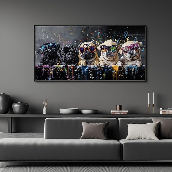 XLSJERST God Picturs Canvas Artwork 40x20 Inches - Cool Dog Graffiti Black and White Wall Art for Living Room Bedroom Bathroom Game Room Home Decor