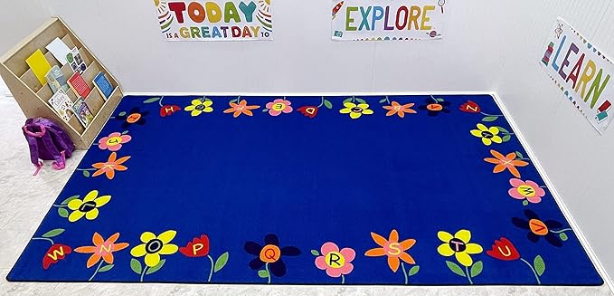 KIDCARPET.COM Alphabet Garden Rectangle Classroom Rug | Bordered Area Rug for Preschool Daycare Learning, 4' x 6'
