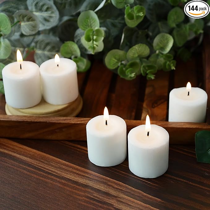 Welburn Veda&Co™ Votive Candles - Pack of 144, Upto 12 Hours Burn Time, 100% Fully Refined Paraffin Wax, Smokeless, Unscented, for Home Decor, Spa, Weddings, Birthdays, Holidays, Party (White)