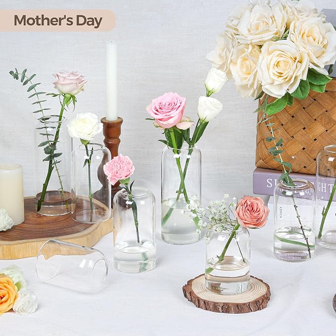 ComSaf Small Flower Vase Set of 12, Glass Bud Vases in Bulk, Clear Vases for Flower, Decor Centerpiece for Bathroom, Decorative Vases for House Warming, Valentines' Day, Mother's Day, Thanksgiving Day
