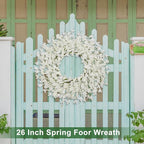 26 Inch Spring Wreaths for Front Door Large Spring Door Wreath Easter Valentines Wild Floral Summer Wreaths Outside All Season for Farmhouse Porch Wall Wedding Living Room Home Decor(White)