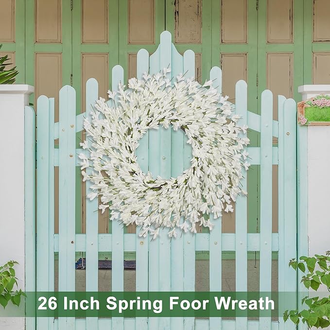 26 Inch Spring Wreaths for Front Door Large Spring Door Wreath Easter Valentines Wild Floral Summer Wreaths Outside All Season for Farmhouse Porch Wall Wedding Living Room Home Decor(White)