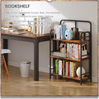 4NM No Assembly Folding Bookshelf, 3 Tiers Collapsible Book Shelves Open Industrial Foldable Storage Bookcase Shelf for Bedroom, Living Room, Home Office - Rustic Brown and Black