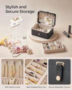 SONGMICS Jewelry Organizer Box, Travel Jewelry Case, 2-Layer Travel Case for Earrings, Necklaces, Bracelets - Portable Jewelry Storage with Large Capacity, Gift Idea, Ink Black UJBC166B01