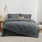 Love's cabin Oversized Queen Comforter Set Dark Grey, 7 Pieces Queen Bed in a Bag, All Season Queen Bedding Sets with 1 Comforter, 1 Flat Sheet, 1 Fitted Sheet, 2 Pillowcase and 2 Pillow Sham