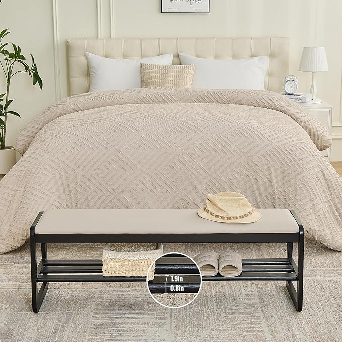 Uniclinens Wooden Shoe Rack Bench with Cushion, Solid Wood Narrow Entryway Bench 2-Tier, Long Shoe Storage Bench for Hallway Living Room, End of Bed Bench Bedroom(Black 47.2'')