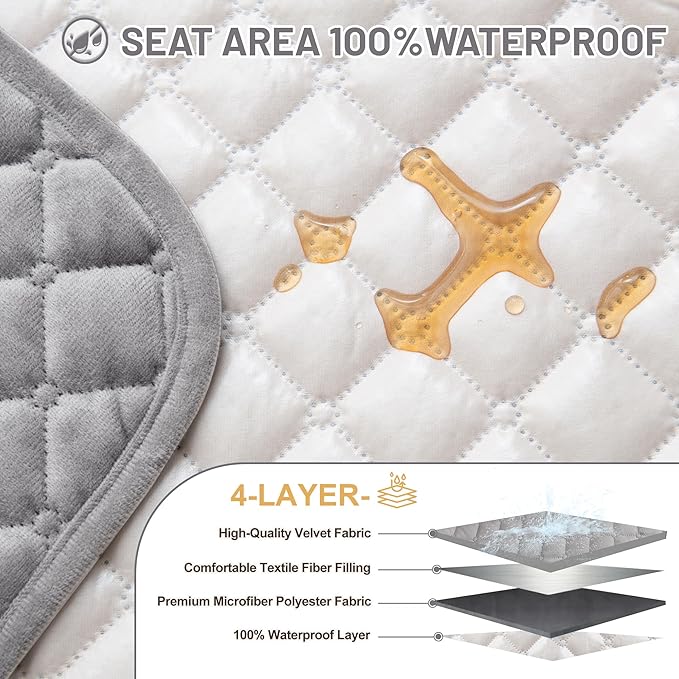 Reclining Sectional Couch Covers 100% Waterproof Velvet L Shape Recliner Couch Covers for Sofa Washable Anti Slip Recliner Slipcovers with Pockets (5 Seat Sofa with 2 Console, Silver Gray)