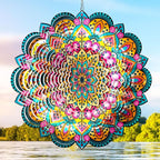 Wind Spinners Outdoor Mandala Lucky Star,Laser Cut Metal Kinetic Art Wind Spinner Gift for Christmas,12In Stainless Steel Hanging Yard&Garden 3D Wind Sculpture Decorations Indoor Spinners