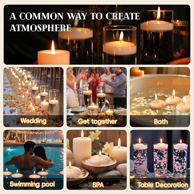 3 inch White Floating Candles, 60 Pack Unscented Floating Candle,8-9 Hours Burning Floating Candles for Centerpieces, 3" Water Candles for Cylinder Vases, Wedding, Party