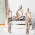 Gold Home Decor Thinker Statue Accents, Set of 3 Thinker Sculptures Office Decor Modern Abstract Resin Decoration on Shelf Table Desk for Living Room Office Bedroom (Large Sandstone)