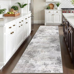 IOHOUZE Abstract Runner Rug 3x10 Ft Washable Runners for Hallways, Non Slip Kitchen Runner Printed Faux Wool Entryway Runner Indoor, Modern Abstract Floor Carpet for Hall Bedroom, Grey Beige