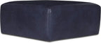 POLY & BARK Sequoia Ottoman – 35” Square Pouf with Feather-Down Topper – Full-Grain Leather Upholstered Pouf Ottoman for Living Room – Italian Leather in Midnight Blue