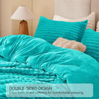 BEDELITE Fleece Queen Comforter Set -Super Soft & Warm Fluffy Teal Bedding, Luxury Fuzzy Heavy Bed Set for Winter with 2 Pillow Cases