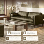 Poly & BARK Napa 88.5" Leather Sofa – Full-Grain Italian-Tanned Aniline Leather, Feather-Down Comfort, Solid Wood Frame, Walnut Legs, Olivine Green