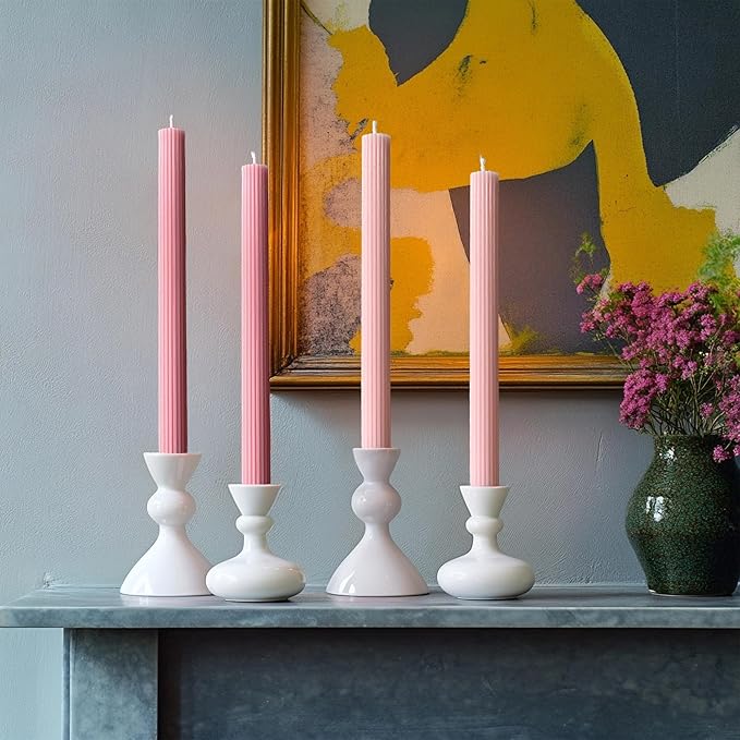 10" Candle Sticks, Ribbed Taper Candles, 2 Pink Shades, 4-Pack, Unscented
