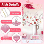 43Pcs Valentine's Day Heart Shaped Ornaments with Valentine Tree Topper Bow, 13 Styles Heart Shaped Ornament with Sweet Love Words, Valentine Ornaments for Tree Wedding Anniversary Decoration