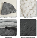 Pouf Ottoman Stuffed Round for Foot Rest, Faux Fur Poufs with Foam Chunk Filling, Storage Ottoman Pouf Foot Stool Cushion, 20 X 15 Inch Floor Chair for Living Room Bedroom Home Decor, Light Gray