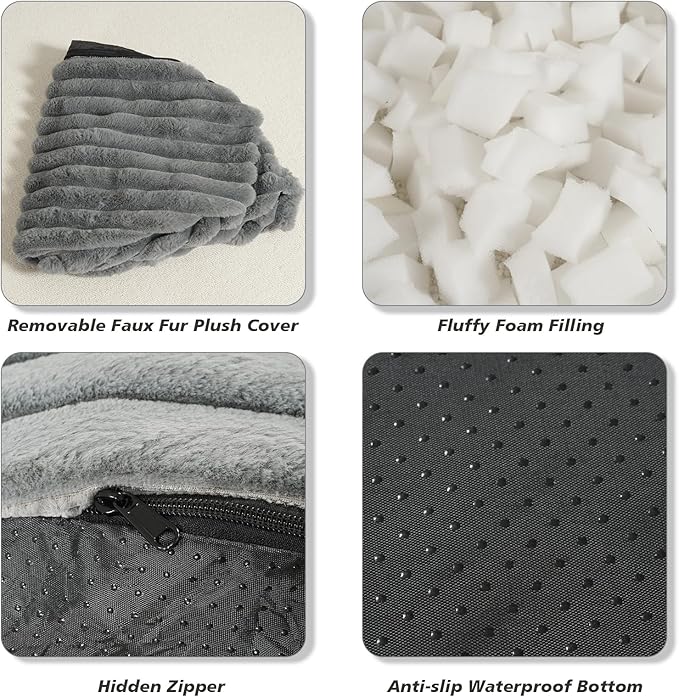 Pouf Ottoman Stuffed Round for Foot Rest, Faux Fur Poufs with Foam Chunk Filling, Storage Ottoman Pouf Foot Stool Cushion, 26 X 18 Inch Floor Chair for Living Room Bedroom Home Decor, Light Gray