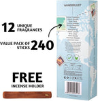 Folkulture Incense Sticks (240 Sticks) | Set of 12 Premium Incense Sticks Variety Pack Aromatherapy Gifts | No Charcoal, Organic, Non Toxic, 45 Mins, Long Burning Vanilla, Caramel, Rose Insence-Sticks