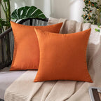 MIULEE Pack of 2 Decorative Outdoor Solid Waterproof Throw Pillow Covers Faux Linen Garden Farmhouse Cushion Cases for Summer Patio Tent Balcony Couch Sofa 12x12 Inch Orange