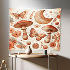 Ambesonne Mandala Tapestry, Medieval Witchcore Art Mushroom Butterfly and Crescent with Leafy Details, Fabric Wall Hanging Decor for Bedroom Living Room Dorm, 28" X 23", Dark Salmon Eggshell