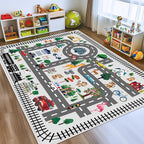 Baby Play Mat, Playroom Rug for Kids, Non Slip Washable Toddler Floor Mat, Car Rug for Kids Toy Cars, City Road Carpet for Playroom Bedroom Boys, Car Track Map Playmat - 3x5ft