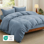 Bedsure Duvet Cover Queen Size with Fitted Sheet - 4 Pieces Prewashed Cotton-Like Polyester Extra Soft Bedding Set, Includes 1 Duvet Cover 90x90 Inches, 2 Pillow Shams, 1 Fitted Sheet, Mineral Blue