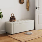 LINSY 50 Inches Wide Storage Ottoman Bench, Upholstered Foot Rest Stool, Long Bench Footstool, Couch Ottoman, Ottomans for Living Room, Entryway, End of Bed Storage Bench for Bedroom (Beige)