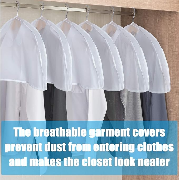 Patelai Shoulder Covers for Hanging Clothes 24 x 12 x 2 Inches Plastic Hanger Garment Dust Covers Breathable Protectors with 2" Gusset for Closet Storage Suit, Coats, Jackets, Dress(24 Pieces)