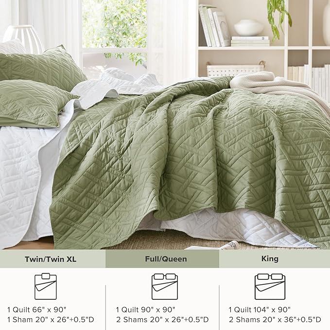 Comfort Spaces Queen Quilt Set Modern Reversible Diamond Coverlet Queen Bedding Set Cozy Quilted Winter Layer, All Season Lightweight Soft Queen Size Quilt, Kienna, Full/Queen Olive Green3 Piece