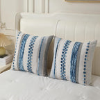 Boho Pillow Covers 18x18 Set of 2 for Couch-Modern Farmhouse Sofa Decorative Blue Throw Pillow Covers Textured Chenille Cushion Covers Outdoor Netural Bohemian Pillow Cases Square