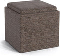 SIMPLIHOME Rockwood Cube Storage Ottoman with Tray - 17 inch Wide Upholstered Tweed Look Fabric Square Storage Ottoman in Mink Brown, Contemporary Cube Ottoman for Living Room with Serving Tray