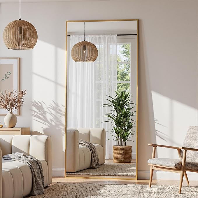 Full Length Mirror, 71"x28" Full Body Mirror, Oversized Floor Mirrors, Leaning Free Standing Mirrors, Hanging Mounted Large Mirrors for Bedroom Dressing Room, Cloakroom, Gold
