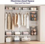 SWTYMIKI Hanging Closet Organizer Storage - 3 Tier Metal Stackable Hanging Closet Shelves with Dividers and S Hooks, Foldable Clothes Shelves for Clothes, Pants, Shoes, Coat, Hats Clutches Accessories