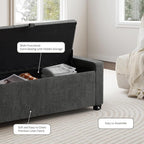 SUNWAVE Storage Ottoman Bench, Linen Fabric End of Bed Storage Bench with Button Tufted, Safety Hinge Lid, Large Ottoman for Bedroom, Living Room & Entryway