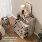 GarveeLife Small Dresser with 3 Drawers, Wood Dresser with Charging Station and LED Lights for Bedroom Closet Bedside, Modern Wooden Chest of Drawers for Living Room, Hallway, Grey