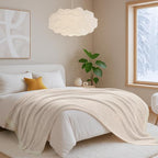 Snuggle Sac Buttery Ivory Throw Blanket for Couch, Reversible Super Soft Knitted Blankets, Warm Cozy Knit Fuzzy Plush Lightweight Throws Dupes for Sofa, Bed, Picnic, Ivory, 50 x 60 inches