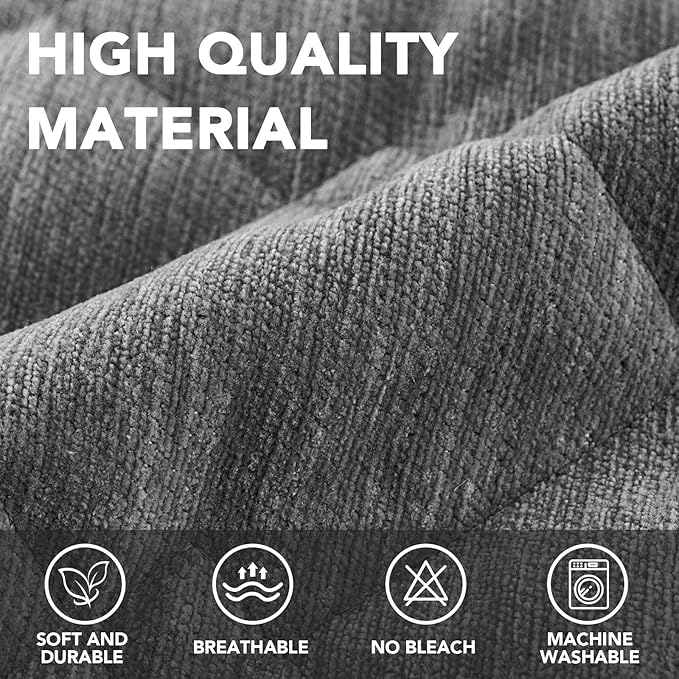 H.VERSAILTEX Couch Cover Chenille Pet Fuzzy Sofa Covers for 3 Cushion Couch Anti Slip Washable Sofa Slipcovers with Strap Soft Couch Protector Cover for Dogs Cats Kids(68" x 82", Light Grey)