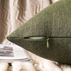 MIULEE Pack of 2 Decorative Outdoor Solid Waterproof Throw Pillow Covers Spring Faux Linen Garden Farmhouse Cushion Cases for Patio Tent Balcony Couch Sofa 18x18 Inch Olive Green